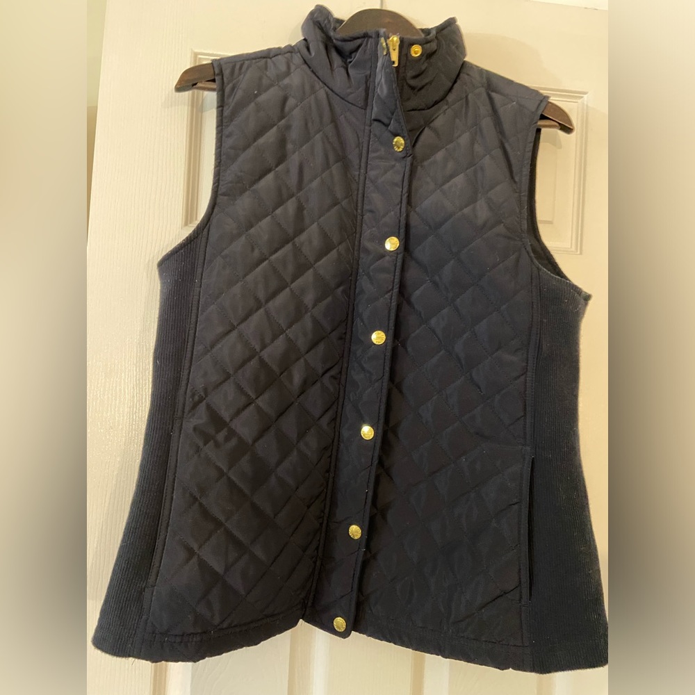 Vest-women’s blue quilted with gold buttons.Cynthia Rowley.SZ large - Picture 9 of 10